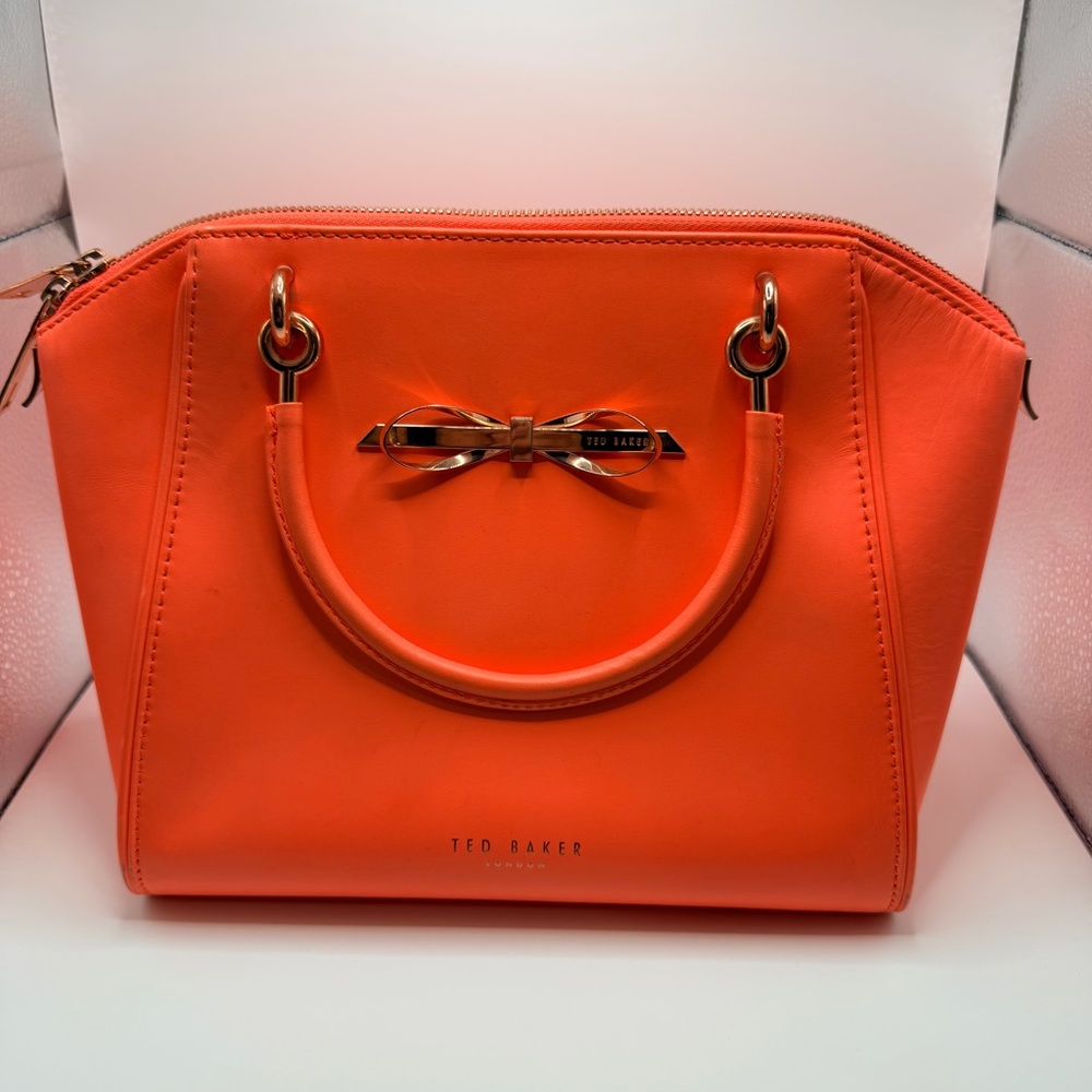 Ted Baker Neon Coral Bow Satchel Crossbody Bag